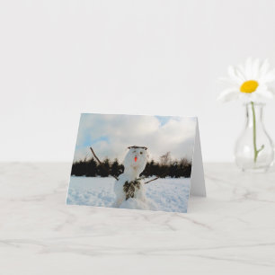 A real Snowman & a winter landscape photo festive Card