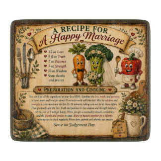 A Recipe for a Happy Marriage Funny Glass Cutting  Board