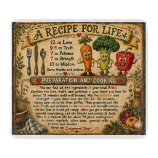A Recipe for Life Funny Inspirational Glass  Cutting Board