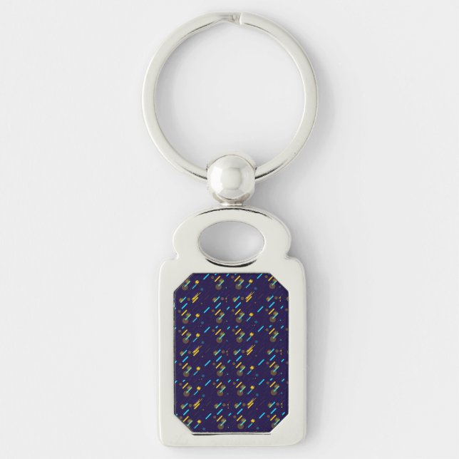 A rectangular keychain with a silver finish (Front)