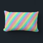 A rectangular pillow featuring a vibrant<br><div class="desc">A rectangular pillow featuring a vibrant,  rainbow polka dot pattern in diagonal rows. The background is white,  creating a lively and cheerful design.</div>