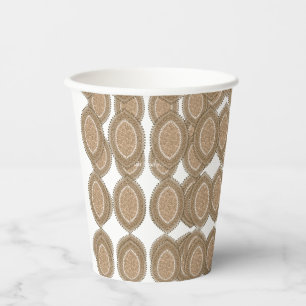A rectangular rug with an intricate geometric moti paper cups