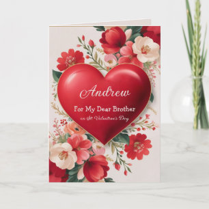 A red 3D heart and flowers painted in oil Holiday Card