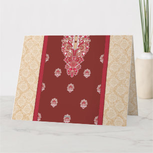 a red and beige carpet with a red border thank you card