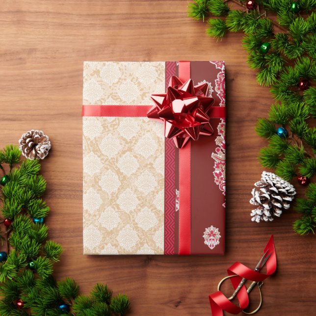 a red and beige carpet with a red border wrapping paper (Holiday Gift)