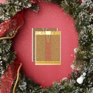 a red and beige rug with a gold border foil holiday postcard