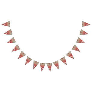 a red and beige scarf with a picture of a woman ho bunting flags