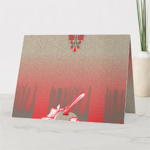 a red and beige scarf with a picture of a woman ho thank you card