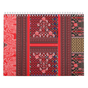 a red and black painting with a red heart on it calendar