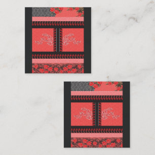 a red and black pattern with flowers on it loyalty card