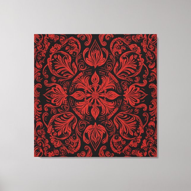 a red and black square with floral designs canvas print (Front)