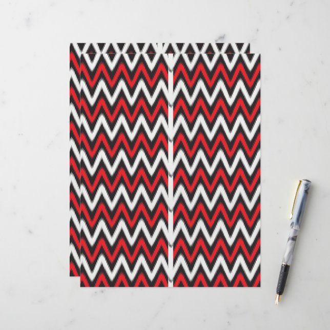 a red and black zigzag pattern on a white backgrou (Front/Back In Situ)