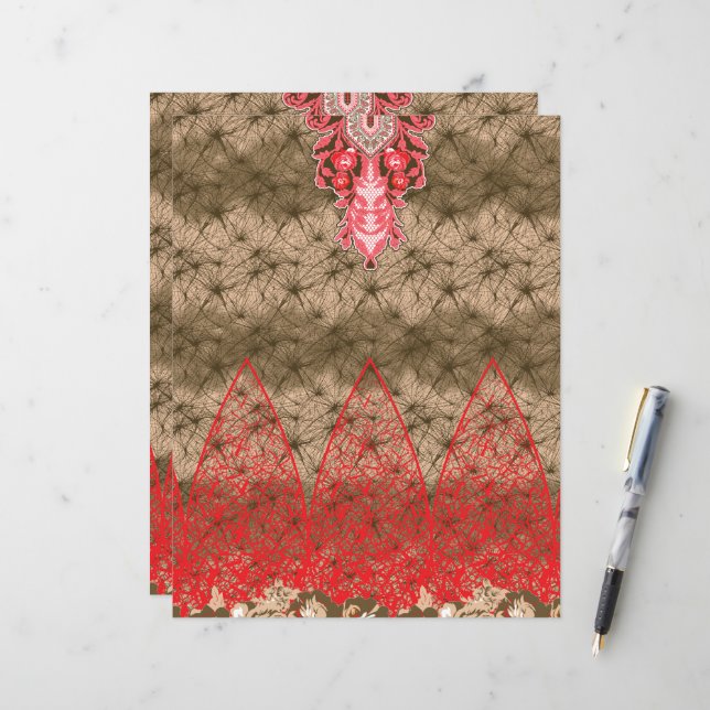 a red and brown background with a red border (Front/Back In Situ)