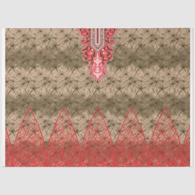a red and brown background with a red border tissue paper (Front)