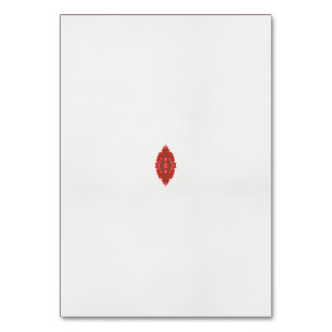a red and brown design on a white background table number