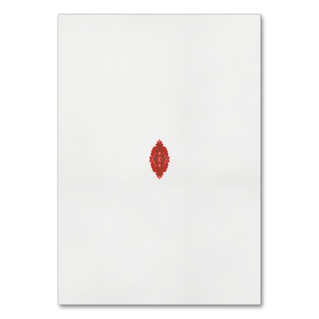 a red and brown design on a white background table number (Front)