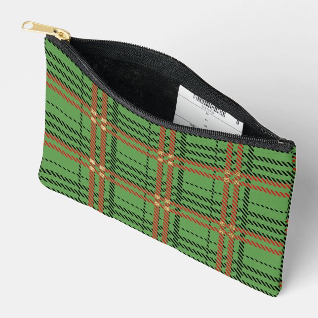 A Red and Green Plaid Pattern Accessory Pouch (Open)