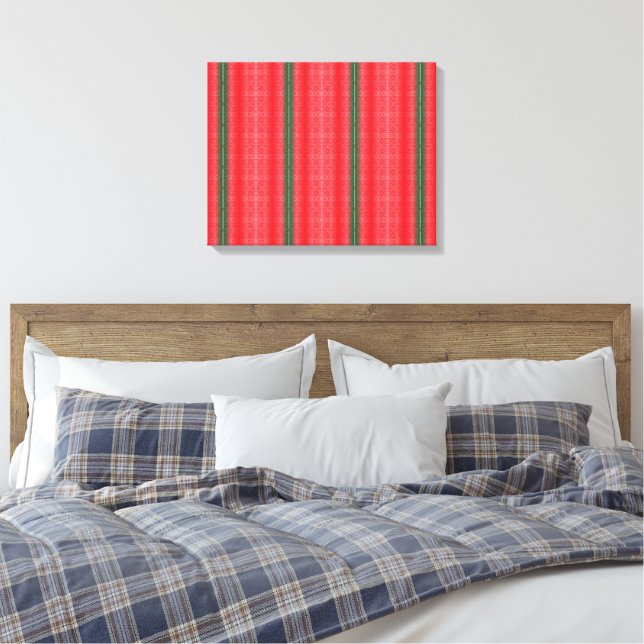 a red and green striped background canvas print (Insitu(Bedroom))