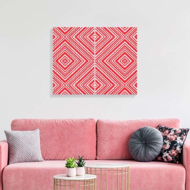 a red and white background with a diamond pattern canvas print (Insitu(LivingRoom))