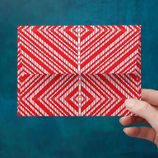 a red and white background with a diamond pattern envelope (Hand)