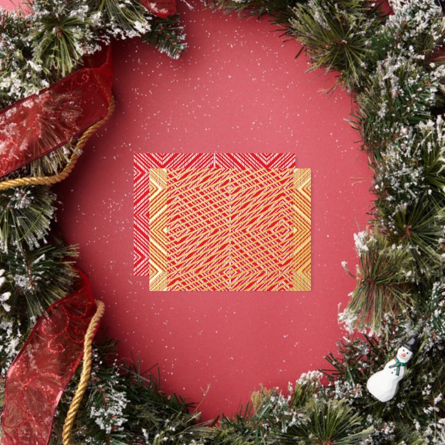 a red and white background with a diamond pattern foil holiday postcard (Insitu)