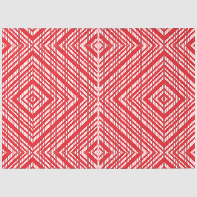 a red and white background with a diamond pattern tissue paper (Front)