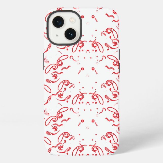a red and white background with a pattern iPhone case (Back)