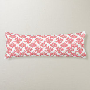 A Red and White Flower Pattern on a White Backgrou Body Pillow