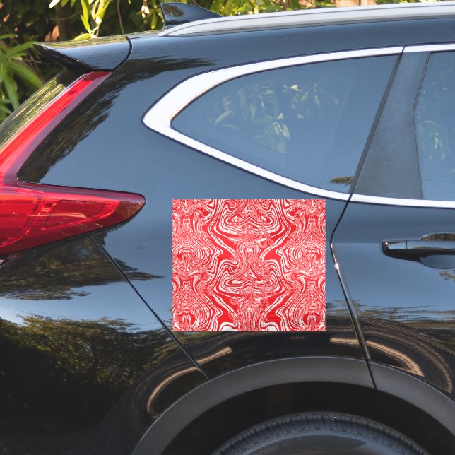 a red and white image of a pattern on a white back (Car Side)