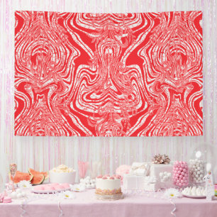 a red and white image of a pattern on a white back banner
