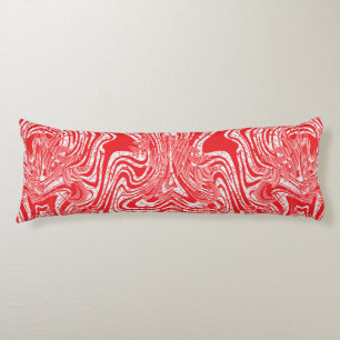 a red and white image of a pattern on a white back body pillow