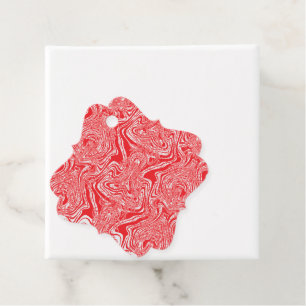 a red and white image of a pattern on a white back favour tags