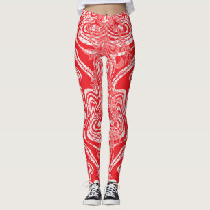 a red and white image of a pattern on a white back leggings