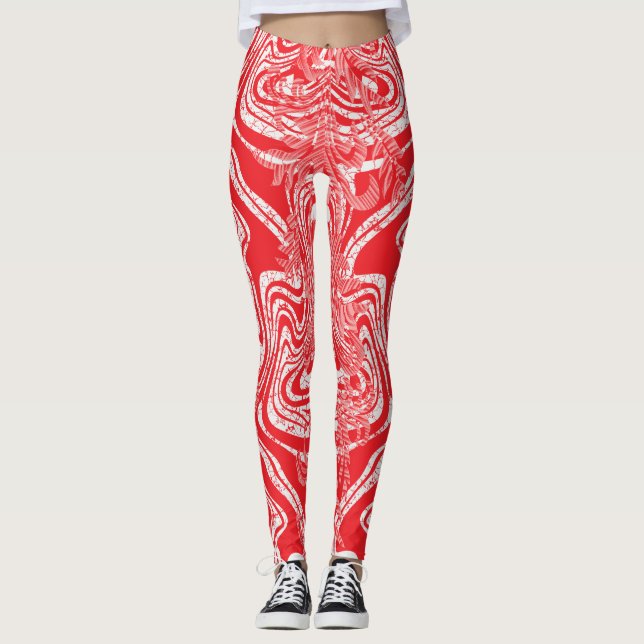 a red and white image of a pattern on a white back leggings (Front)