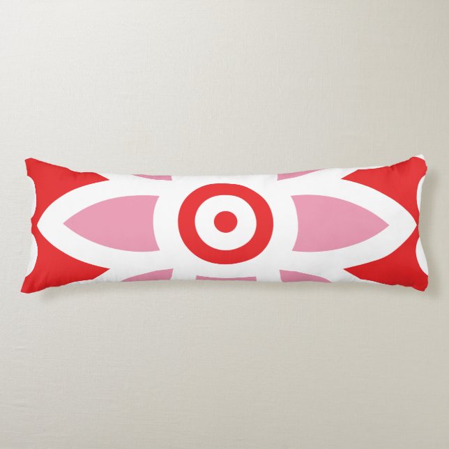 a red and white pattern with a flower on it body pillow (Front)