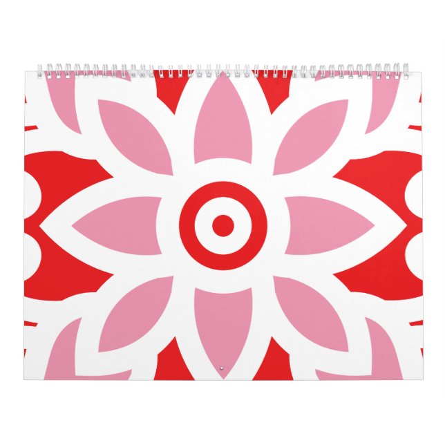 a red and white pattern with a flower on it calendar (Cover)