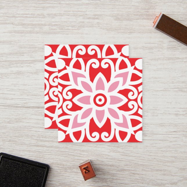 a red and white pattern with a flower on it loyalty card (Front/Back In Situ)