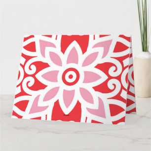 a red and white pattern with a flower on it thank you card