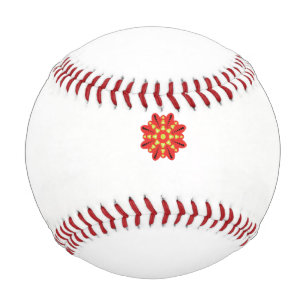 a red and yellow flower with black dots baseball