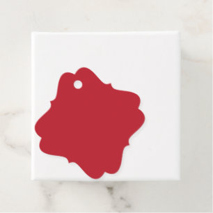 a red background with a favour tags