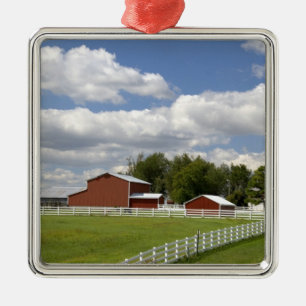 A red barn and farm at Pamona, Kansas. Metal Ornament