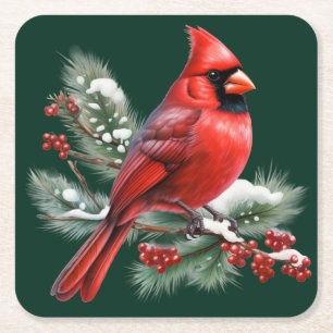 A Red Cardinal Square Paper Coaster