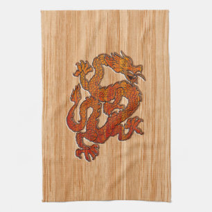 A red Dragon on Bamboo like Kitchen Towel