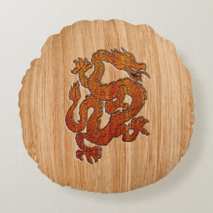A red Dragon on Bamboo like Round Pillow