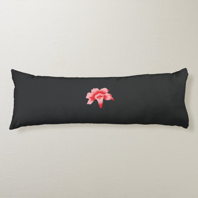 a red flower on a black background body pillow (Front)