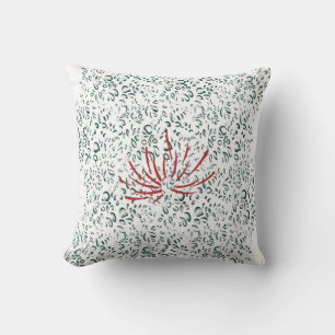 a red flower on a black background throw pillow