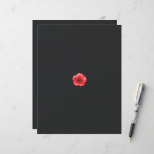 a red flower with a black centre on a black backgr