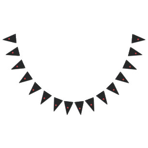 a red flower with a black centre on a black backgr bunting flags