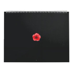 a red flower with a black centre on a black backgr calendar