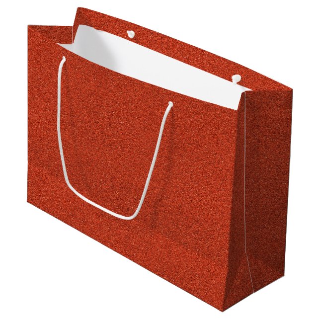 A red glittery paper shopping bag (Front Angled)
